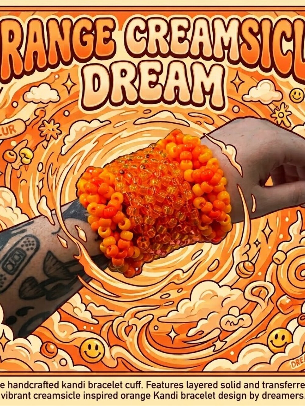 Orange Creamsicle Dream - Rotating Cuff - Kandi Bracelet - EDM Rave Festival Jew